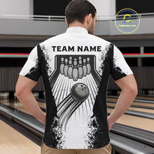 Load image into Gallery viewer, White And Grunge Black Bowling Jerseys For Men Custom Bowling Polo 1/4-Zip Shirt, Gift For Bowlers NYN3127