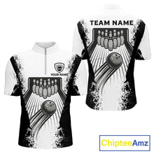Load image into Gallery viewer, White And Grunge Black Bowling Jerseys For Men Custom Bowling Polo 1/4-Zip Shirt, Gift For Bowlers NYN3127