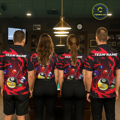 Red Tornado Yin Yang Ball Mens Billiard Pool Shirts Custom 8 Ball And 9 Ball Billiard Team Jersey NYN3304