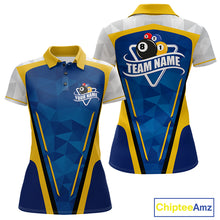 Load image into Gallery viewer, Yellow and blue geometric billiard polo shirt for women custom team jersey