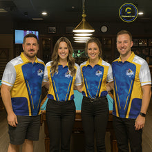 Load image into Gallery viewer, Yellow And Blue Geometric Mens Billiard Shirts Custom Polo &amp; 1/4-Zip Billiard Team Jersey NYN3306