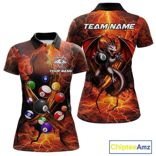 Dragon 8 ball cracked lightning billiard polo shirt for women custom team jersey