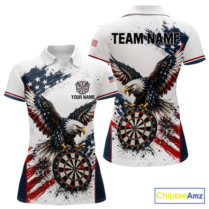 Custom Vintage Eagle Grunge Women's Darts Polo Shirt, American Flag Retro Team Jersey, Personalized Eagle Tournament Apparel, Vintage Patriotic Performance Polo, Freedom, Courage, Leadership, Classic Americana