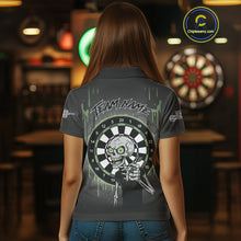 Load image into Gallery viewer, Custom Grey &amp; Green Dartboard Funny Skeleton Dart Women Polo Jerseys Dart Team Shirts NYN1752