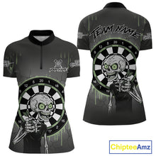 Load image into Gallery viewer, Custom Grey &amp; Green Dartboard Funny Skeleton Dart Women Quarter-Zip Jerseys Dart Team Shirts NYN1752