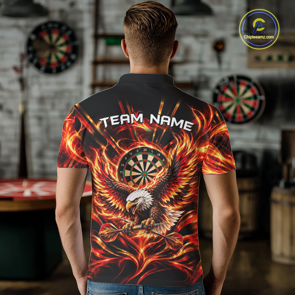 Personalized Flame Eagle Darts Polo 1/4-Zip Shirt For Men Red Fire Eagle Darts Team Jersey NYN4966