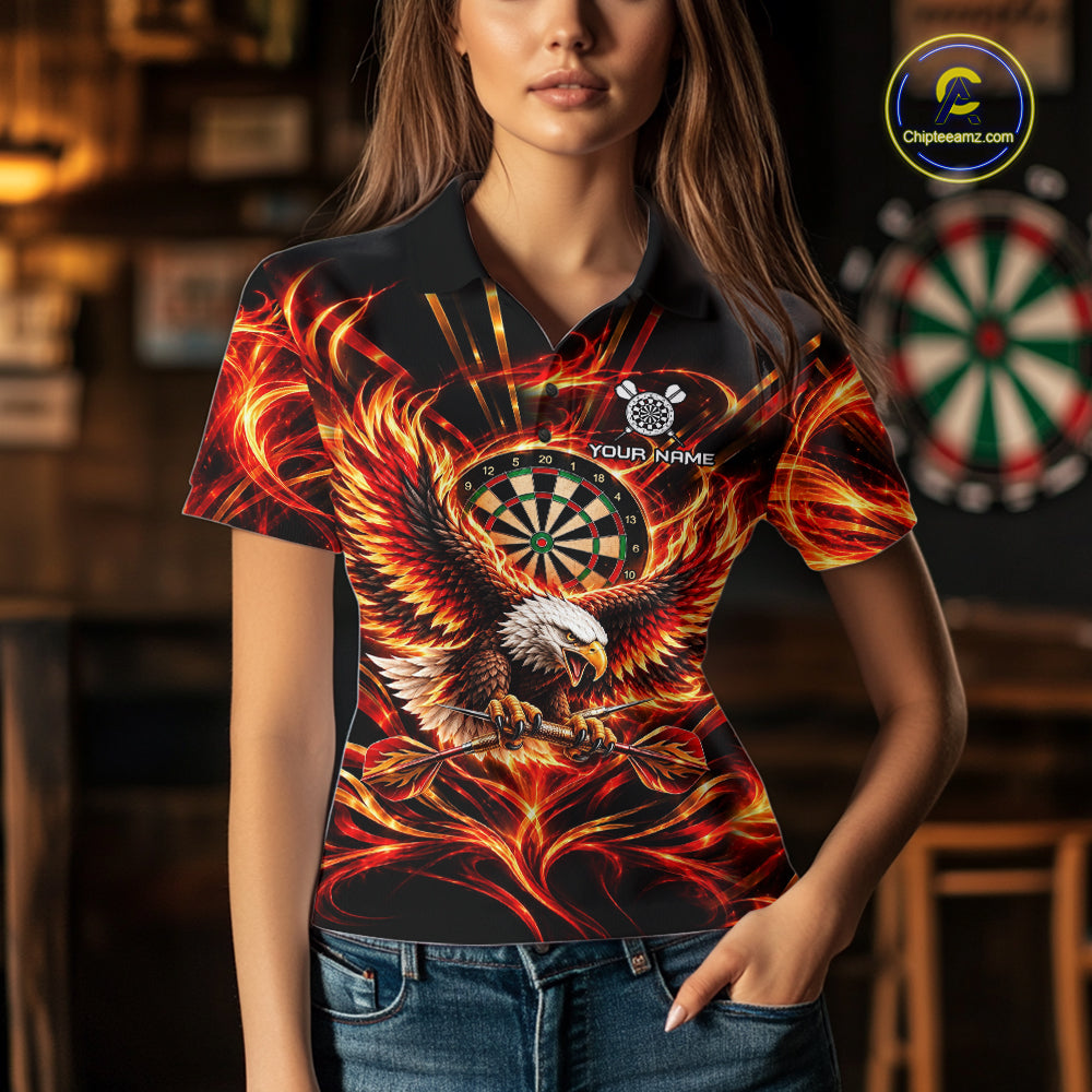 Personalized Flame Eagle Darts Polo 1/4-Zip Shirt For Women Red Fire Eagle Darts Team Jersey NYN4966