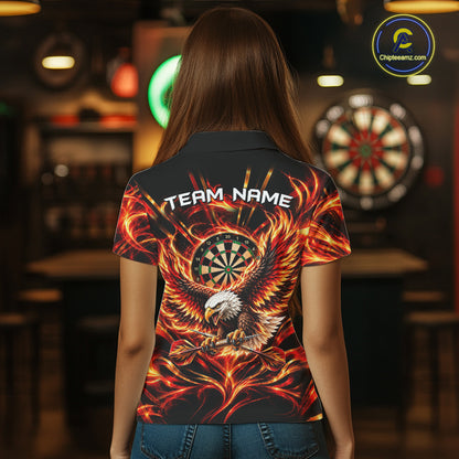 Personalized Flame Eagle Darts Polo 1/4-Zip Shirt For Women Red Fire Eagle Darts Team Jersey NYN4966