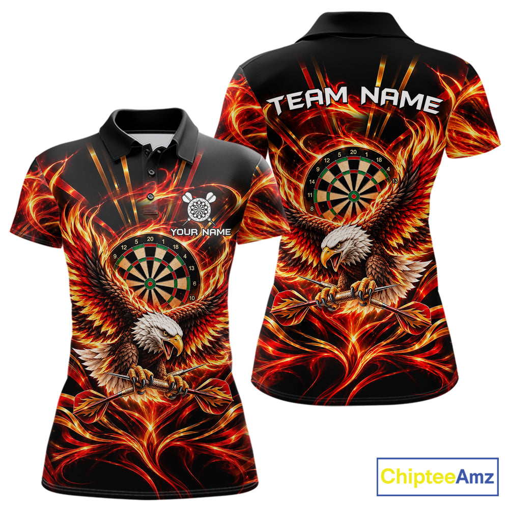 Personalized Flame Eagle Darts Polo 1/4-Zip Shirt For Women Red Fire Eagle Darts Team Jersey NYN4966