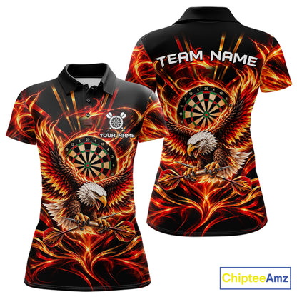 Personalized Flame Eagle Darts Polo 1/4-Zip Shirt For Women Red Fire Eagle Darts Team Jersey NYN4966
