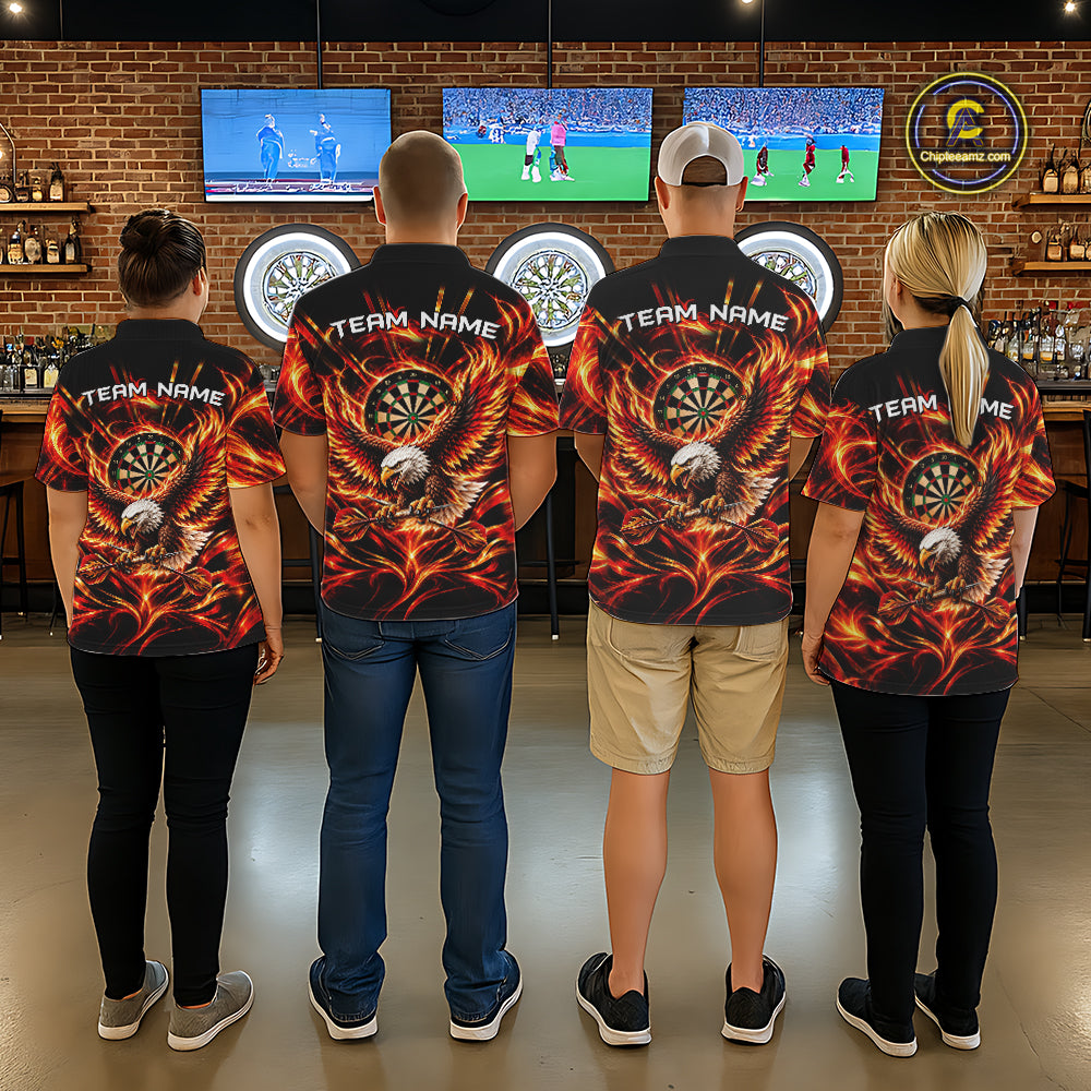 Personalized Flame Eagle Darts Polo 1/4-Zip Shirt For Men Red Fire Eagle Darts Team Jersey NYN4966