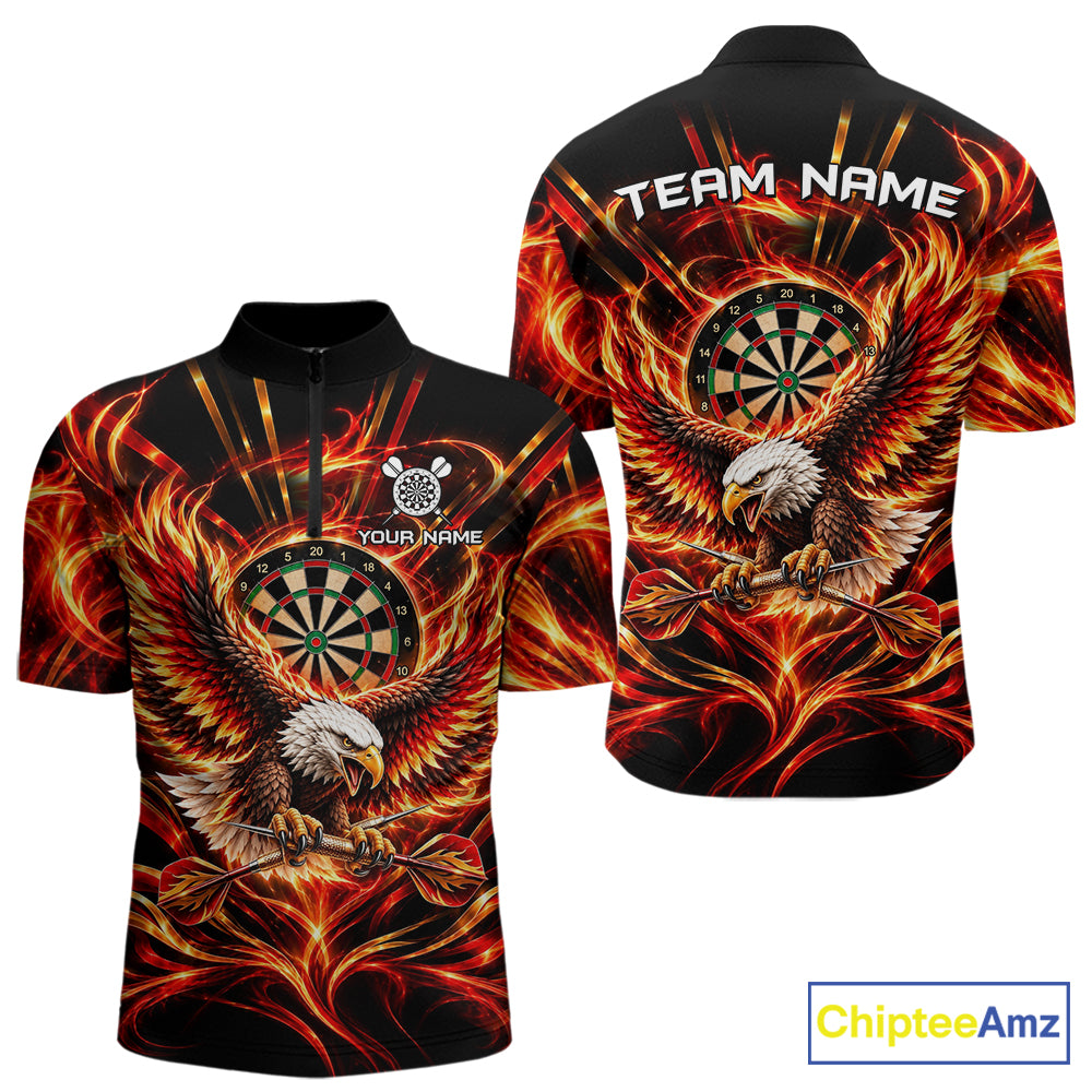 Personalized Flame Eagle Darts Polo 1/4-Zip Shirt For Men Red Fire Eagle Darts Team Jersey NYN4966
