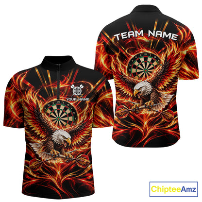 Personalized Flame Eagle Darts Polo 1/4-Zip Shirt For Men Red Fire Eagle Darts Team Jersey NYN4966