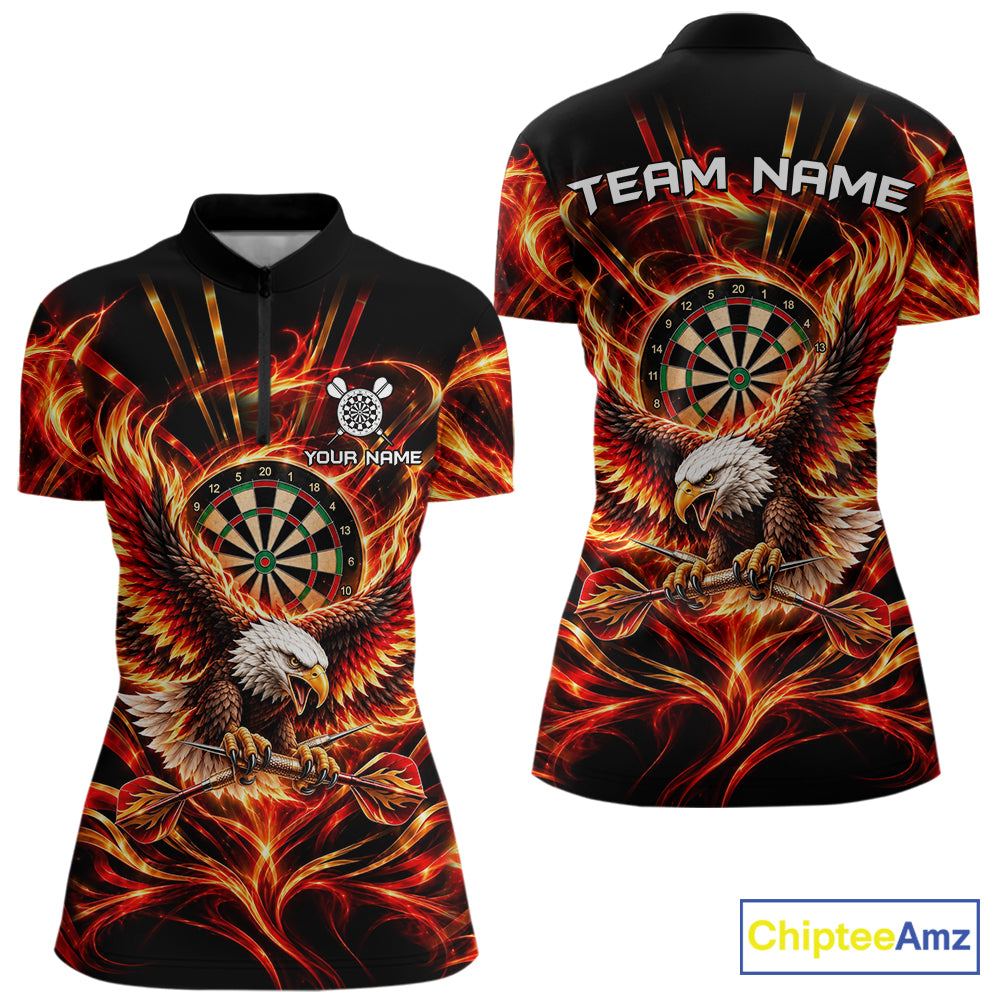 Personalized Flame Eagle Darts Polo 1/4-Zip Shirt For Women Red Fire Eagle Darts Team Jersey NYN4966