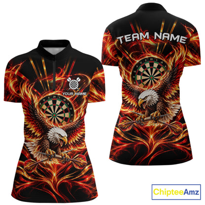 Personalized Flame Eagle Darts Polo 1/4-Zip Shirt For Women Red Fire Eagle Darts Team Jersey NYN4966