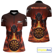 Load image into Gallery viewer, Fire Flame Dragon Red Darts Custom Women 1/4-Zip Darts Jersey Flaming Darts League Shirt NYN2040