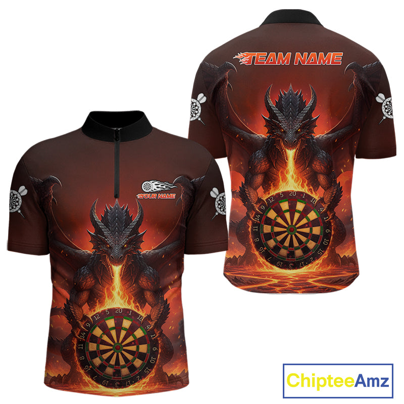 Fire Flame Dragon Red Darts Custom Men 1/4-Zip Darts Jersey Flaming Darts League Shirt NYN2040