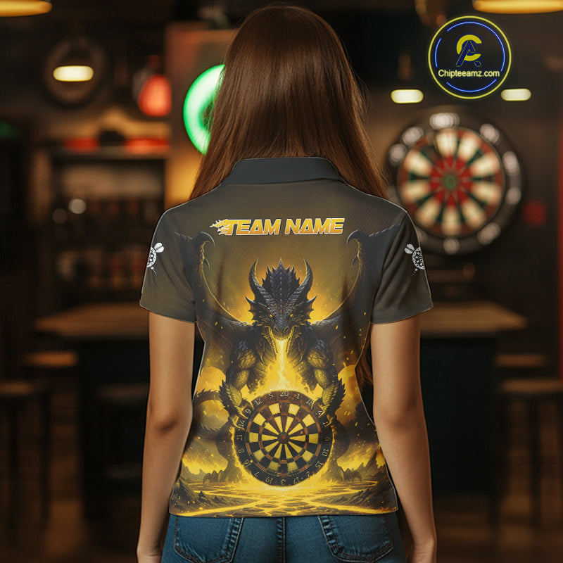 Fire Flame Dragon Yellow Darts Custom Women Darts Jersey Flaming Darts League Shirt NYN2042