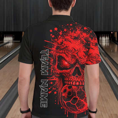 Red Skull Bowling Jerseys Bowling Polo, 1/4 Zip Shirt Custom Bowling Team Shirt For Men Bowlers NYN4646