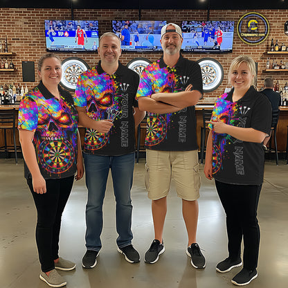 Colorful Splatter Skull Darts Polo 1/4 Zip Shirt For Men Custom Skull Darts Team Jersey NYN4649