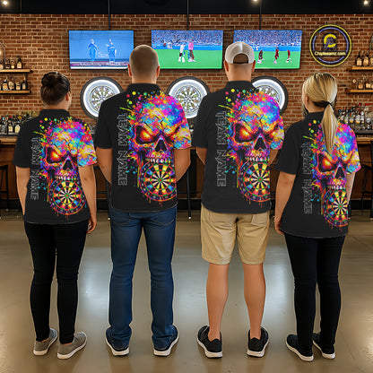 Colorful Splatter Skull Darts Polo 1/4 Zip Shirt For Men Custom Skull Darts Team Jersey NYN4649
