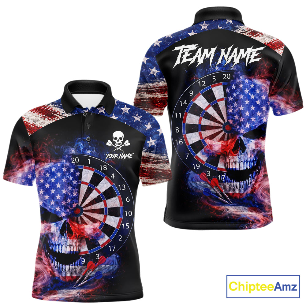 Smoke US Flag Skull Dartboard Men Darts Polo Shirt Custom Retro Patriotic Darts Jerseys NYN2550