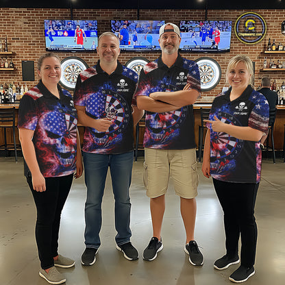 Smoke US Flag Skull Dartboard Men Darts Polo Shirt Custom Retro Patriotic Darts Jerseys NYN2550