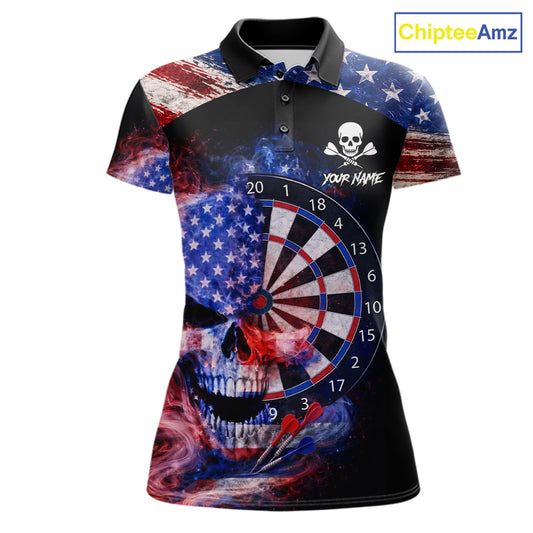 Smoke US Flag Skull Dartboard Women Darts Polo Shirt Custom Retro Patriotic Darts Jerseys NYN2550