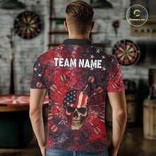 Load image into Gallery viewer, Red Grunge US Flag Skull Dart Arrow Men Darts Polo Shirt Custom Retro Darts Team Jerseys NYN2552