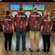 Load image into Gallery viewer, Red Grunge US Flag Skull Dart Arrow Men Darts Polo Shirt Custom Retro Darts Team Jerseys NYN2552