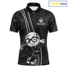 Load image into Gallery viewer, Black polo shirt with cartoon golf ball design