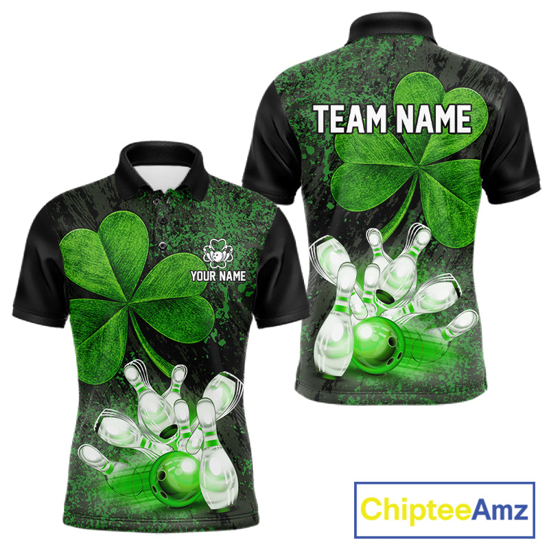 Personalized Shamrock Grunge Bowling Shirts For Men, Custom St Patrick Day Bowling Team Shirts NYN4207
