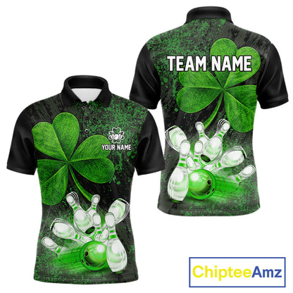 Personalized Shamrock Grunge Bowling Shirts For Men, Custom St Patrick Day Bowling Team Shirts NYN4207