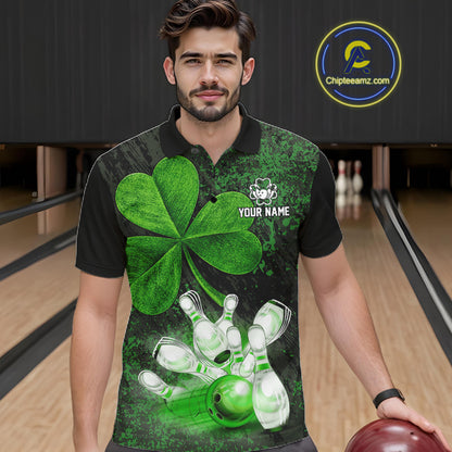 Personalized Shamrock Grunge Bowling Shirts For Men, Custom St Patrick Day Bowling Team Shirts NYN4207