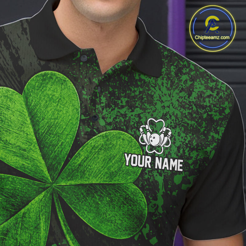 Personalized Shamrock Grunge Bowling Shirts For Men, Custom St Patrick Day Bowling Team Shirts NYN4207