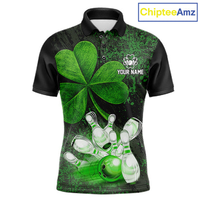 Personalized Shamrock Grunge Bowling Shirts For Men, Custom St Patrick Day Bowling Team Shirts NYN4207
