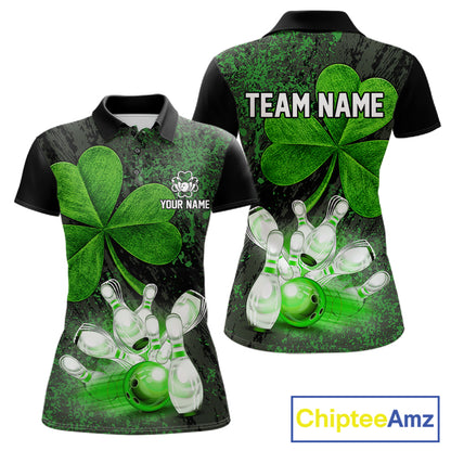 Personalized Shamrock Grunge Bowling Shirts For Women, Custom St Patrick Day Bowling Team Shirts NYN4207