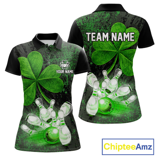 Personalized Shamrock Grunge Bowling Shirts For Women, Custom St Patrick Day Bowling Team Shirts NYN4207