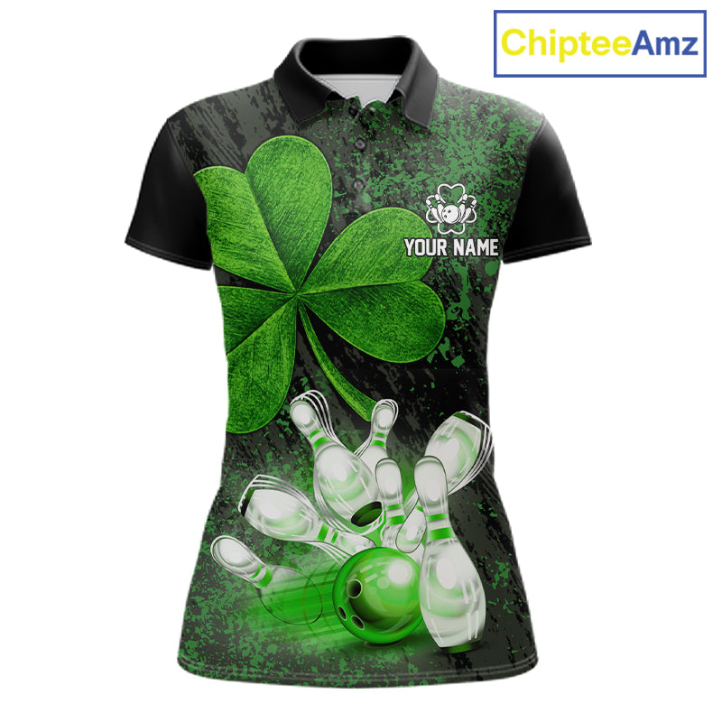 Personalized Shamrock Grunge Bowling Shirts For Women, Custom St Patrick Day Bowling Team Shirts NYN4207