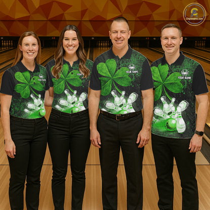 Personalized Shamrock Grunge Bowling Shirts For Women, Custom St Patrick Day Bowling Team Shirts NYN4207