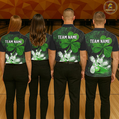 Personalized Shamrock Grunge Bowling Shirts For Women, Custom St Patrick Day Bowling Team Shirts NYN4207