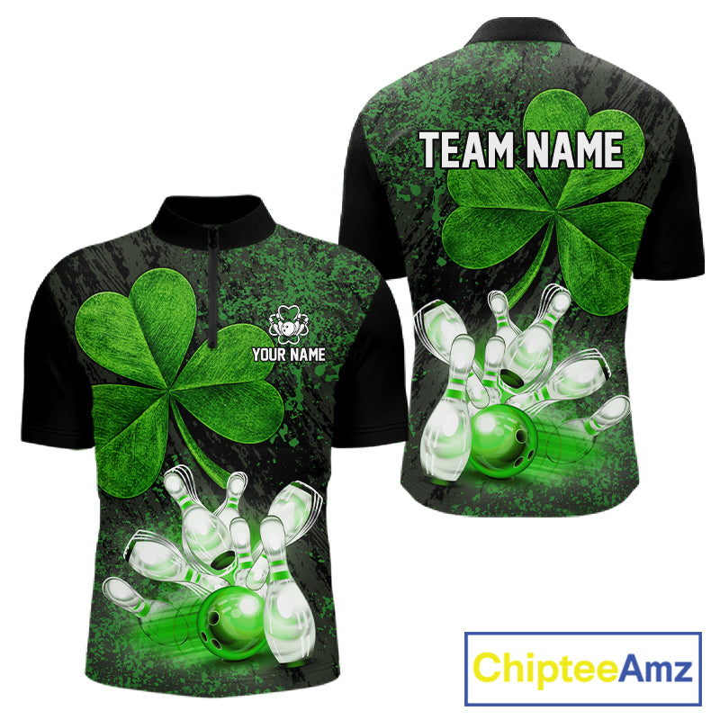 Personalized Shamrock Grunge Bowling Shirts For Men, Custom St Patrick Day Bowling Team Shirts NYN4207