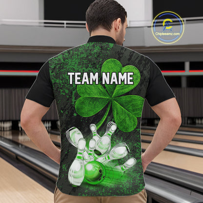 Personalized Shamrock Grunge Bowling Shirts For Men, Custom St Patrick Day Bowling Team Shirts NYN4207
