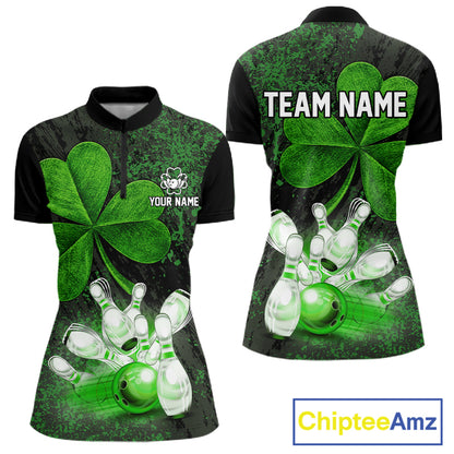Personalized Shamrock Grunge Bowling Shirts For Women, Custom St Patrick Day Bowling Team Shirts NYN4207