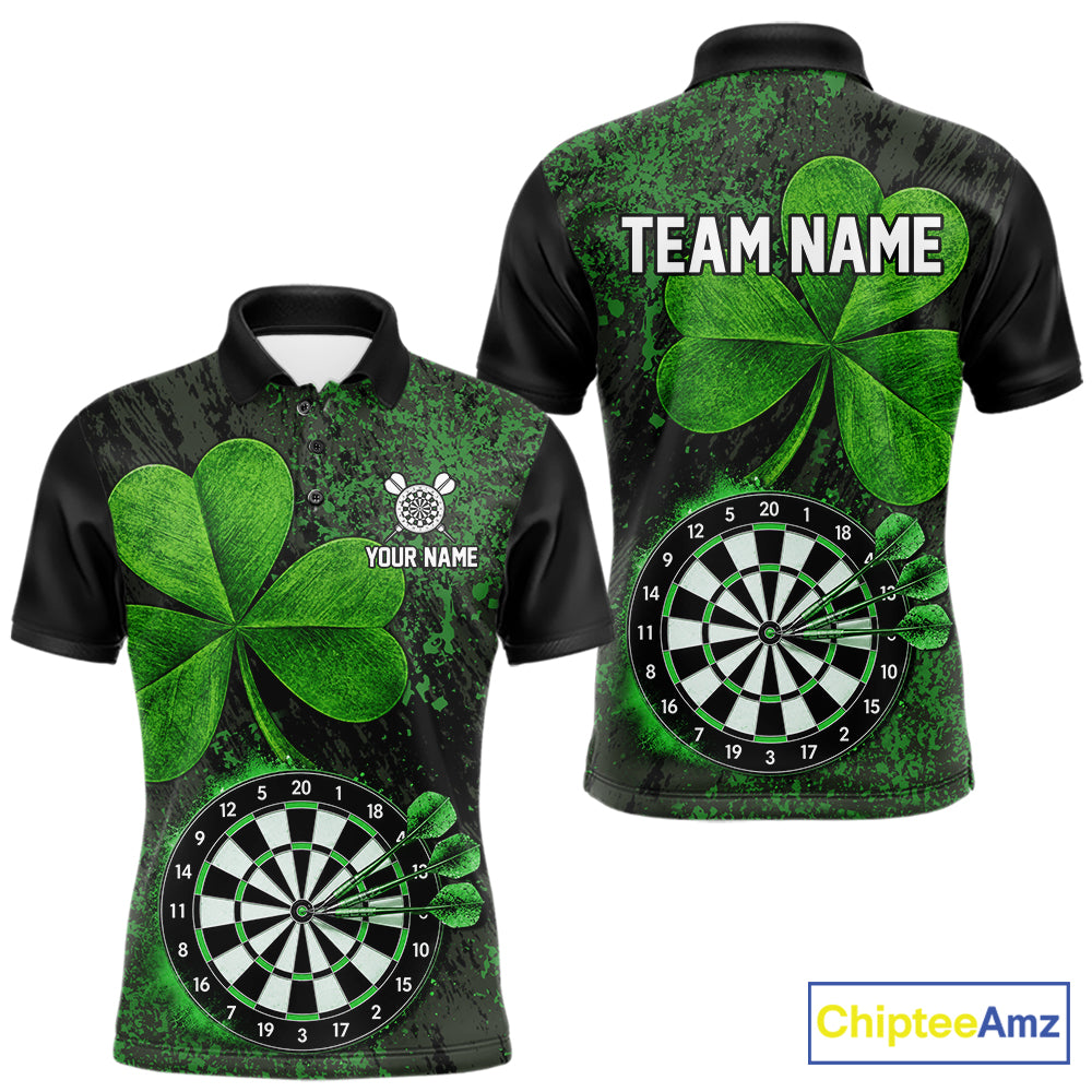 Personalized Shamrock Grunge Darts Shirts For Men, Custom St Patrick Day Darts Team Shirts NYN4209