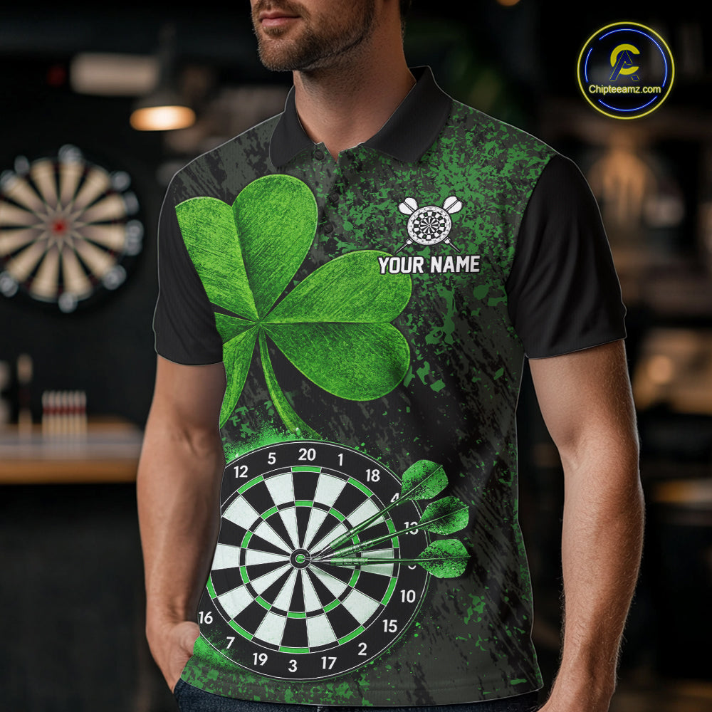 Personalized Shamrock Grunge Darts Shirts For Men, Custom St Patrick Day Darts Team Shirts NYN4209