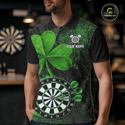 Personalized Shamrock Grunge Darts Shirts For Men, Custom St Patrick Day Darts Team Shirts NYN4209