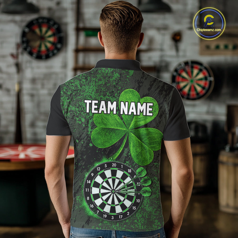 Personalized Shamrock Grunge Darts Shirts For Men, Custom St Patrick Day Darts Team Shirts NYN4209