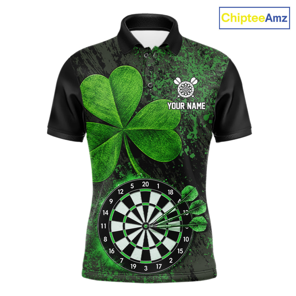 Personalized Shamrock Grunge Darts Shirts For Men, Custom St Patrick Day Darts Team Shirts NYN4209
