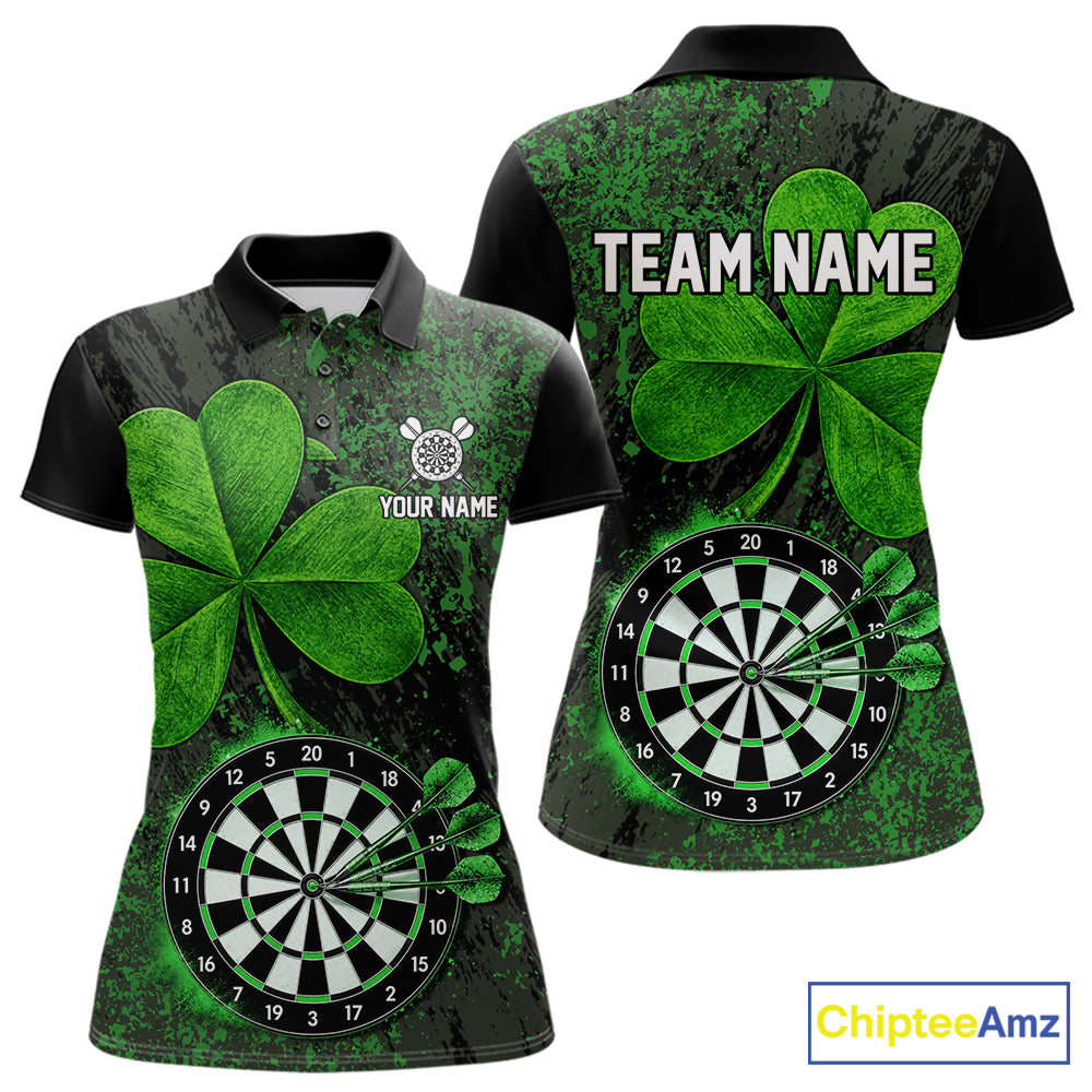 Personalized Shamrock Grunge Darts Shirts For Women, Custom St Patrick Day Darts Team Shirts NYN4209